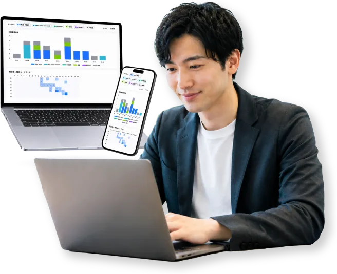 ibee connectを利用する男性と管理画面