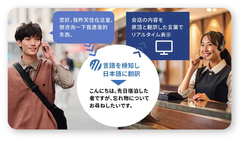 相手が話す言語を自動検知する様子